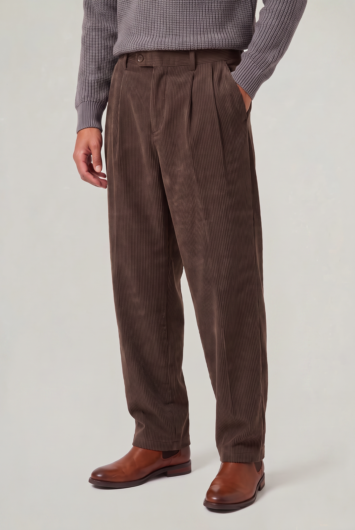Men's Wide-Leg Pleated Cord Trousers – view 1