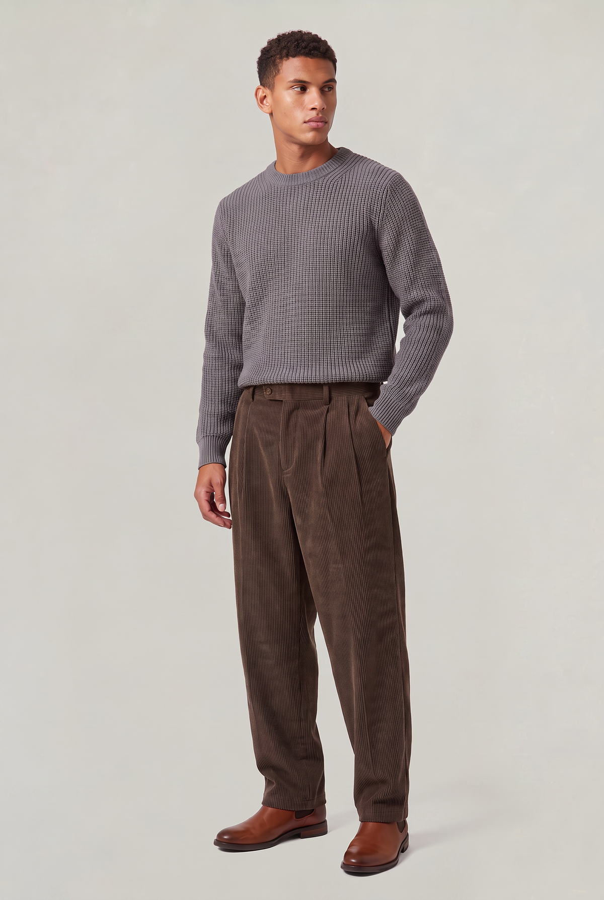 Men's Wide-Leg Pleated Cord Trousers – view 4
