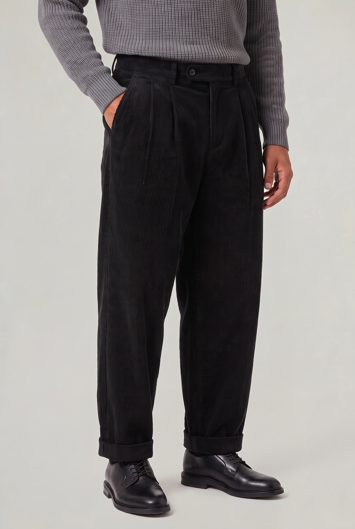 Men's Wide-Leg Pleated Cord Trousers – view 8