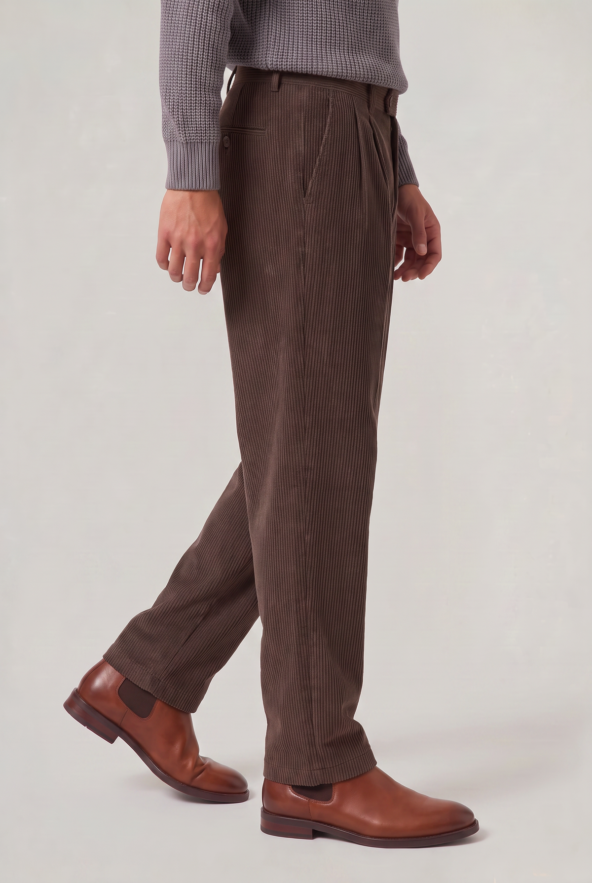 Men's Wide-Leg Pleated Cord Trousers – view 2