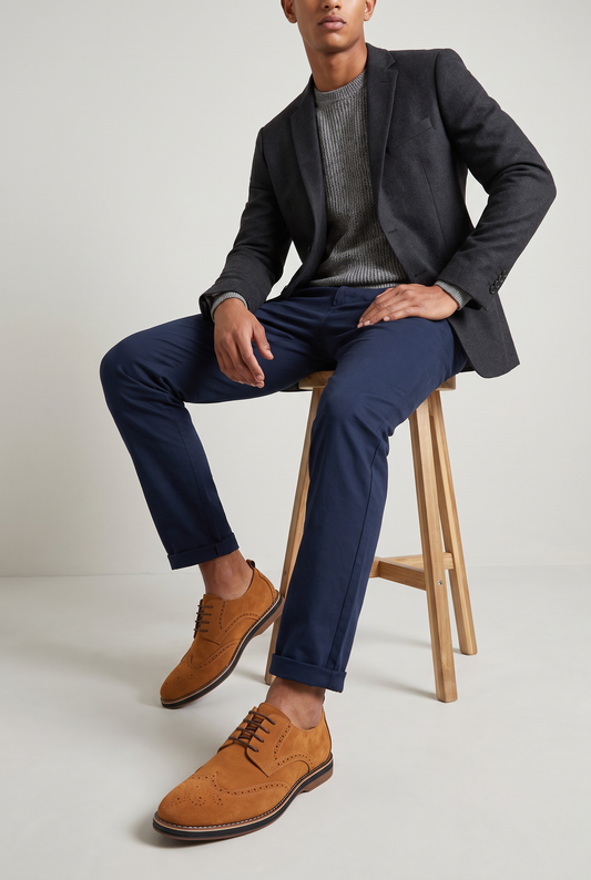 Men's Suede-Look Brogue Derby Shoes – view 2