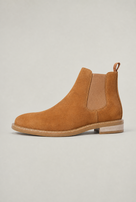 Men's Suede-Look Leather Chelsea Boots – Elasticated Side Panels, Rear Pull Tab, Round Toe, Rubber Sole