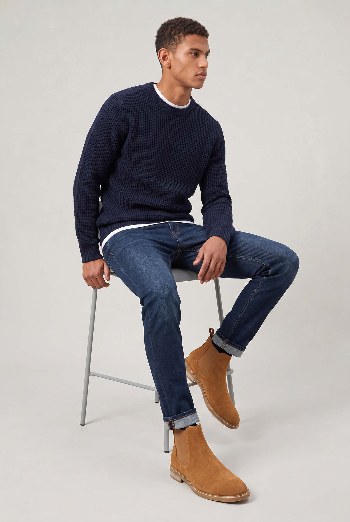 Men's Suede-Look Leather Chelsea Boots – Elasticated Side Panels, Rear Pull Tab, Round Toe, Rubber Sole