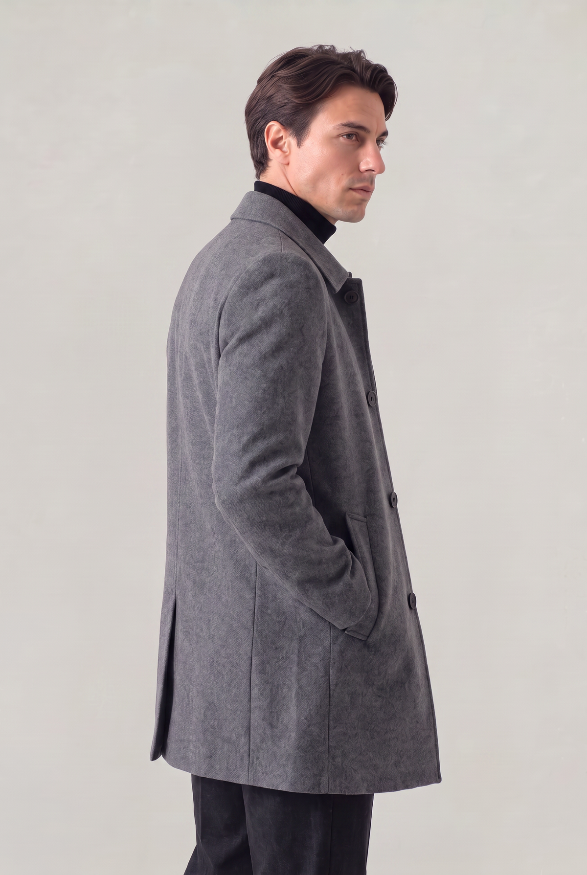 Men's Single Breasted Loose Fit Coat – Lapel Collar, Mid-Length Cut, Side Pockets for Smart-Casual Layering – view 4