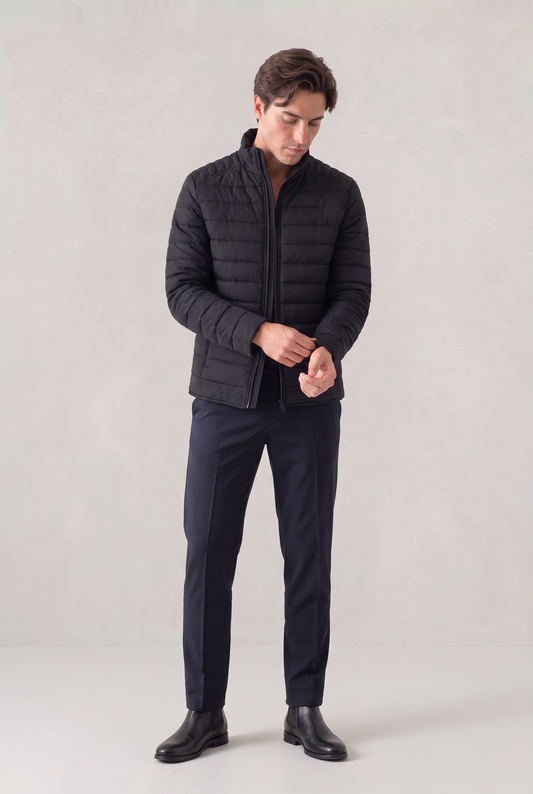 Men's Lightweight Quilted Puffer Jacket – Stand Collar, Front Zip, Zipped Pockets, Fitted Silhouette