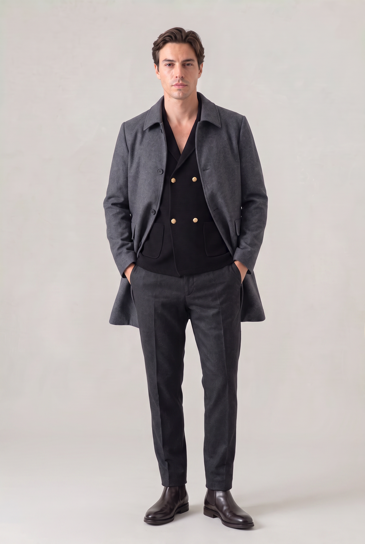 Men's Single Breasted Loose Fit Coat – Lapel Collar, Mid-Length Cut, Side Pockets for Smart-Casual Layering – view 2