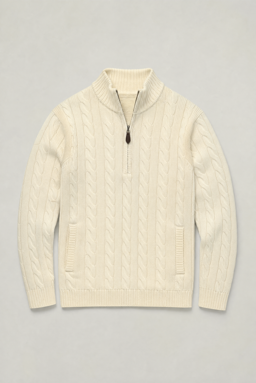 Men's Cable Knit Quarter Zip Jumper – Cotton Cable Knit, Slim Fit, Long Sleeves for Autumn Layering