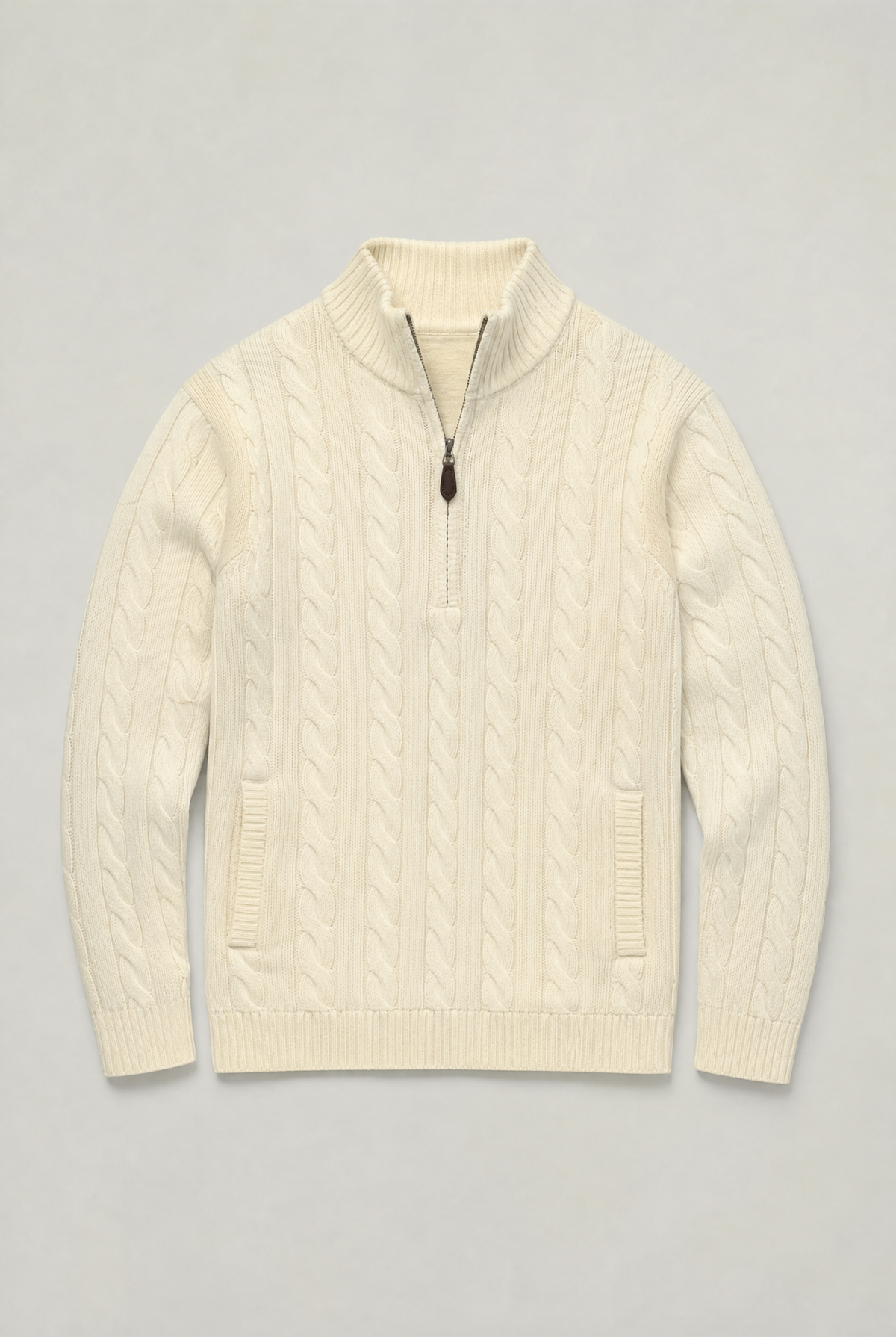 Men's Cable Knit Quarter Zip Jumper – Cotton Cable Knit, Slim Fit, Long Sleeves for Autumn Layering