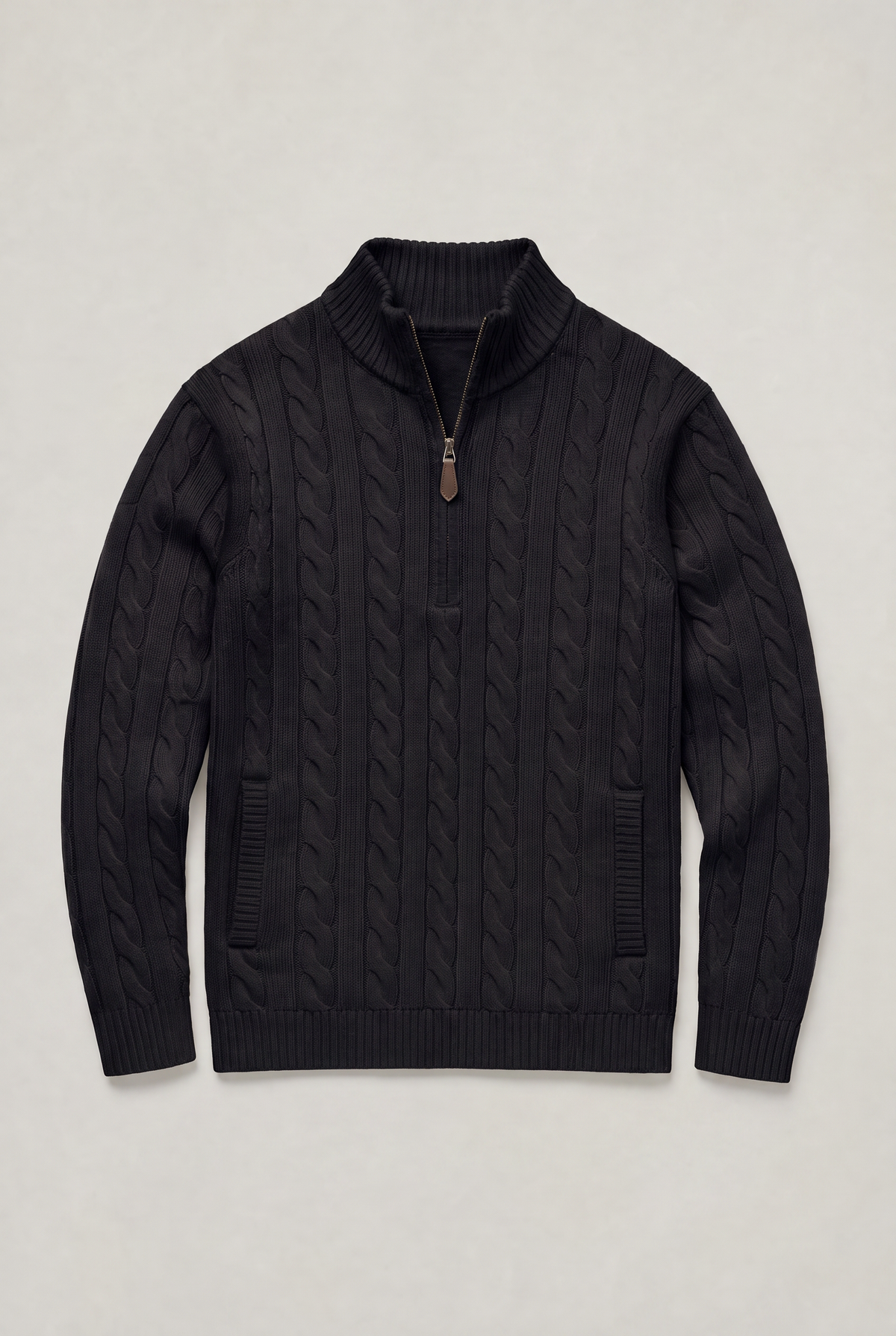 Men's Cable Knit Quarter Zip Jumper – Cotton Cable Knit, Slim Fit, Long Sleeves for Autumn Layering
