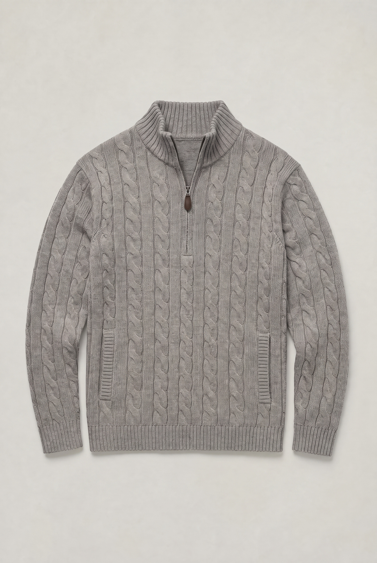Men's Cable Knit Quarter Zip Jumper – Cotton Cable Knit, Slim Fit, Long Sleeves for Autumn Layering