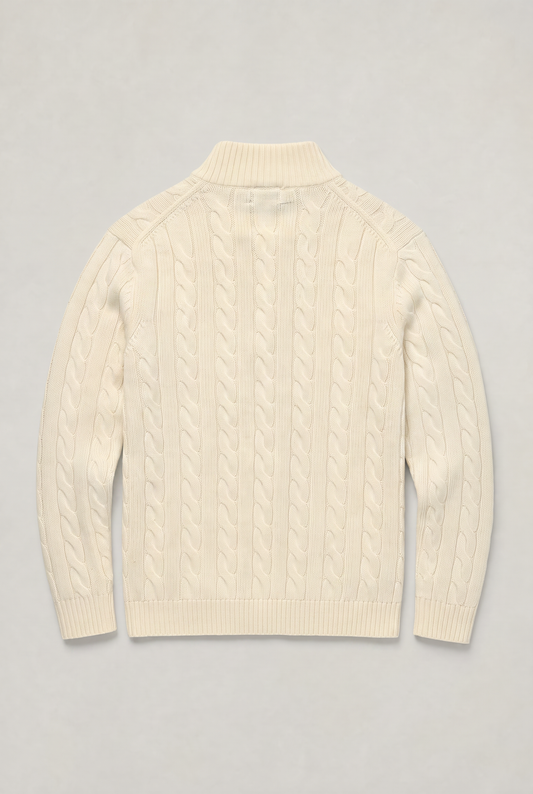 Men's Cable Knit Quarter Zip Jumper – Cotton Cable Knit, Slim Fit, Long Sleeves for Autumn Layering