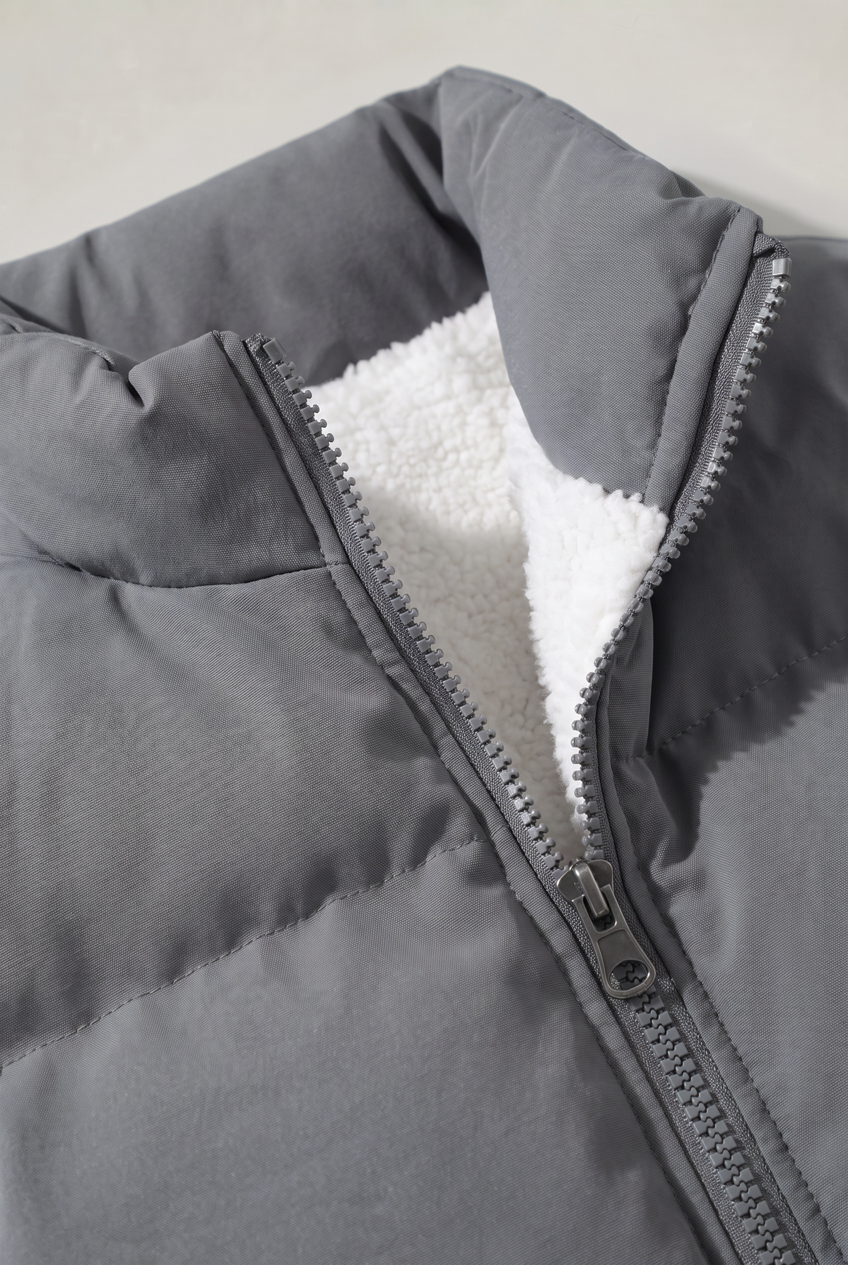 Men's Fleece-Lined Padded Puffer Jacket – Stand Collar, Full Zip Fastening, Side Pockets for Winter