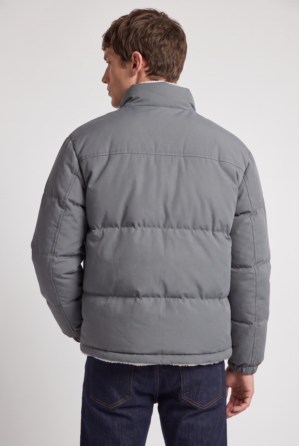 Men's Fleece-Lined Padded Puffer Jacket – Stand Collar, Full Zip Fastening, Side Pockets for Winter – view 3