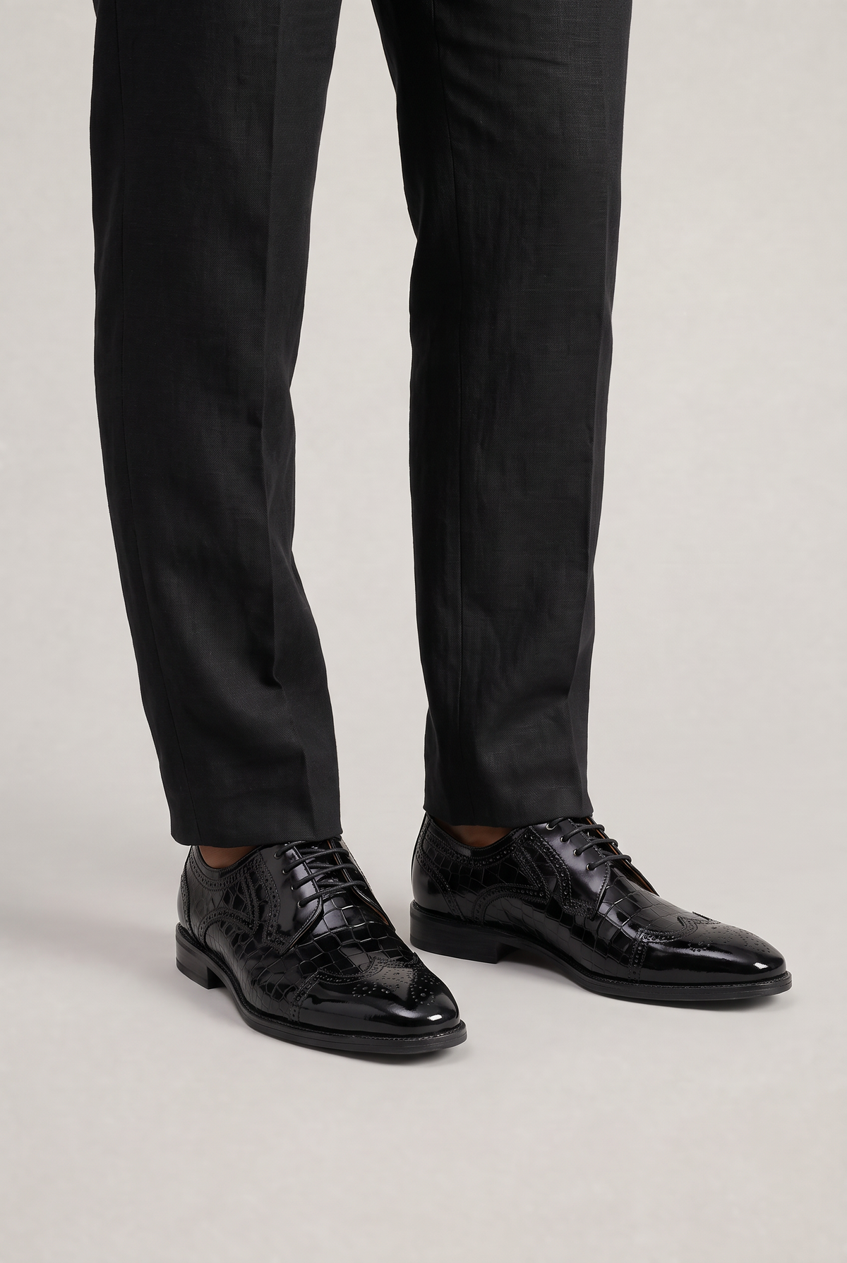 Men's Patent Croc-Effect Brogue Shoes – view 2
