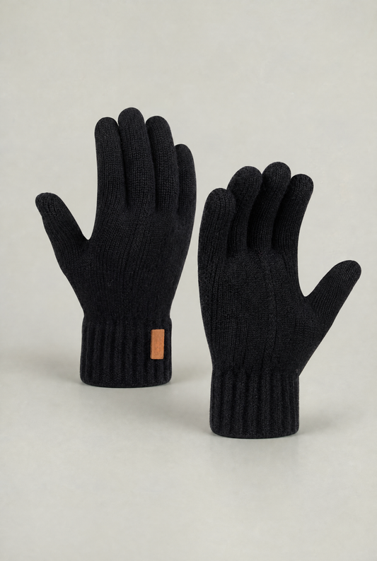 Men's Alpaca Wool Touchscreen Gloves – Full-Finger Knit Winter Gloves with Elasticated Cuffs, One Size