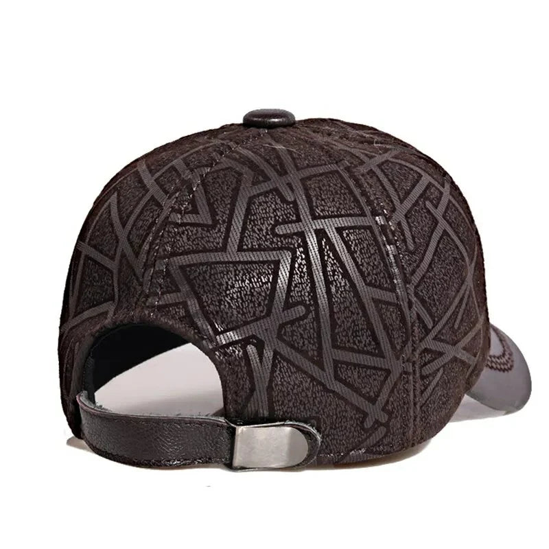 Men's Striped Sheepskin Leather Baseball Cap – view 6