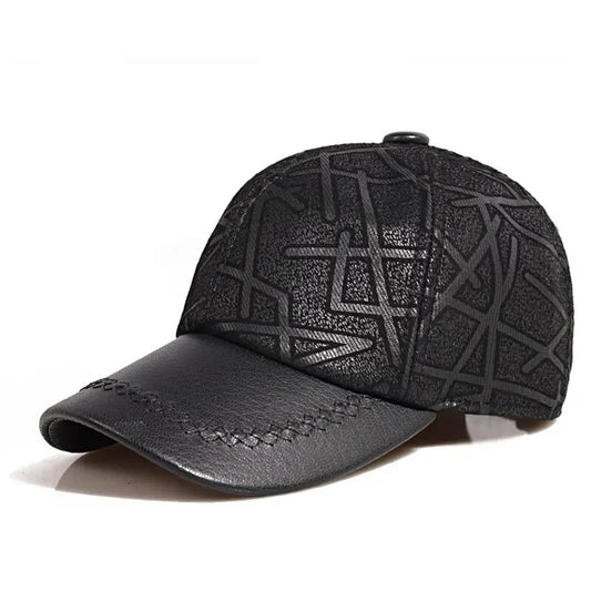 Men's Striped Sheepskin Leather Baseball Cap – view 1