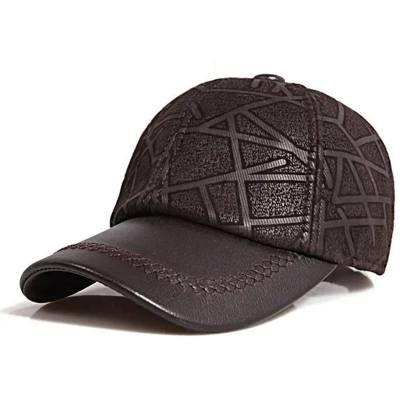 Men's Striped Sheepskin Leather Baseball Cap – view 2