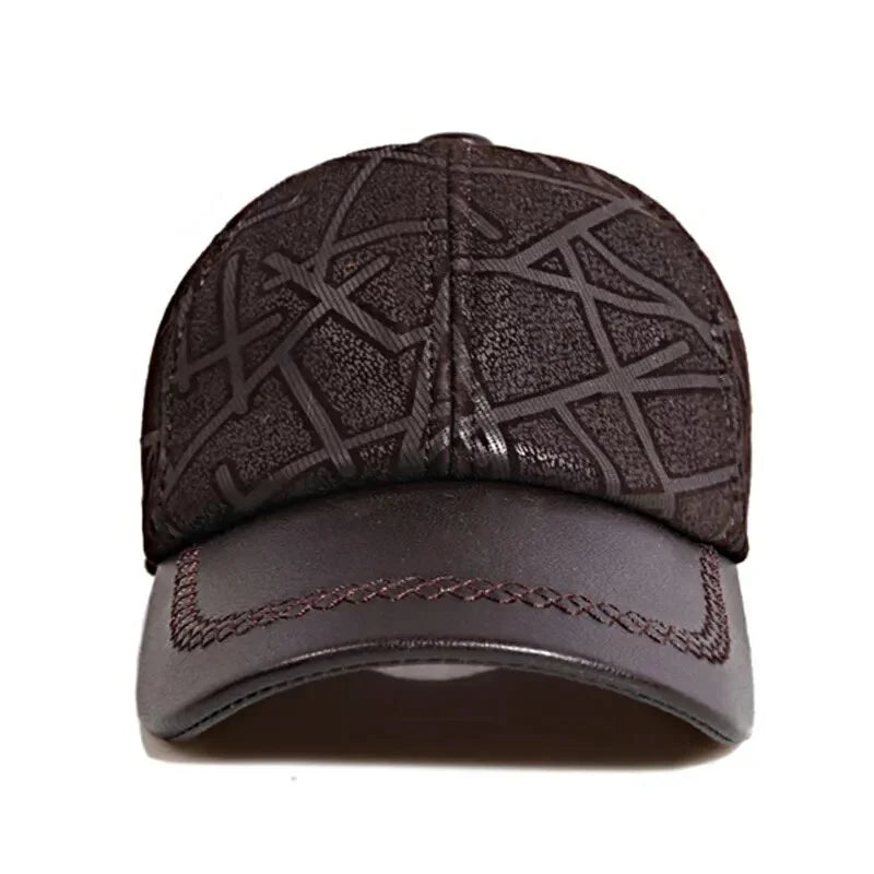 Men's Striped Sheepskin Leather Baseball Cap – view 3