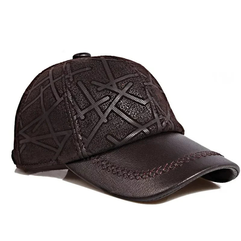 Men's Striped Sheepskin Leather Baseball Cap – view 5