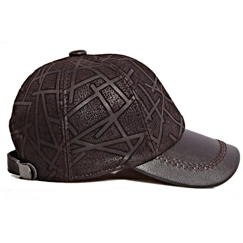 Men's Striped Sheepskin Leather Baseball Cap – view 4