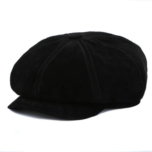 Men's Genuine Suede Leather Newsboy Cap – 100% Suede Leather, Panelled Crown, Three Sizes 55–60 cm