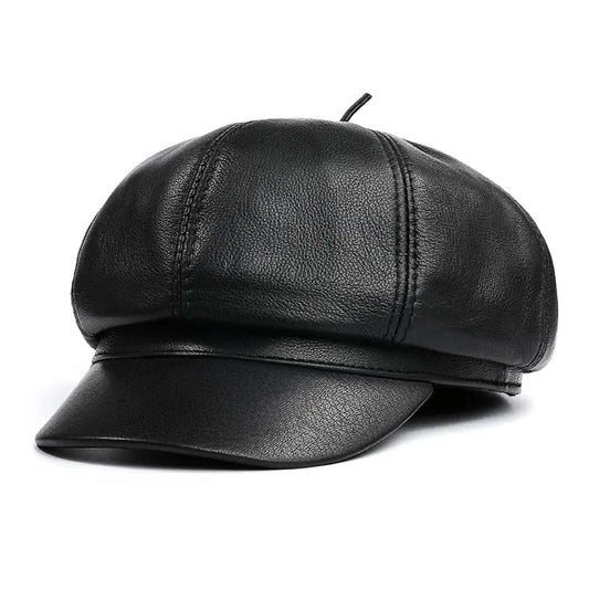 Joliet Men's Genuine Leather Newsboy Cap – 100% Sheepskin Leather, Cotton Sweatband, Three Sizes 55–60 cm