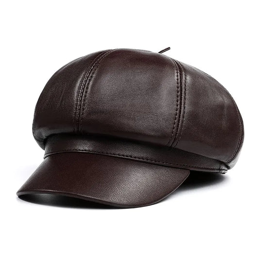Joliet Men's Genuine Leather Newsboy Cap – 100% Sheepskin Leather, Cotton Sweatband, Three Sizes 55–60 cm