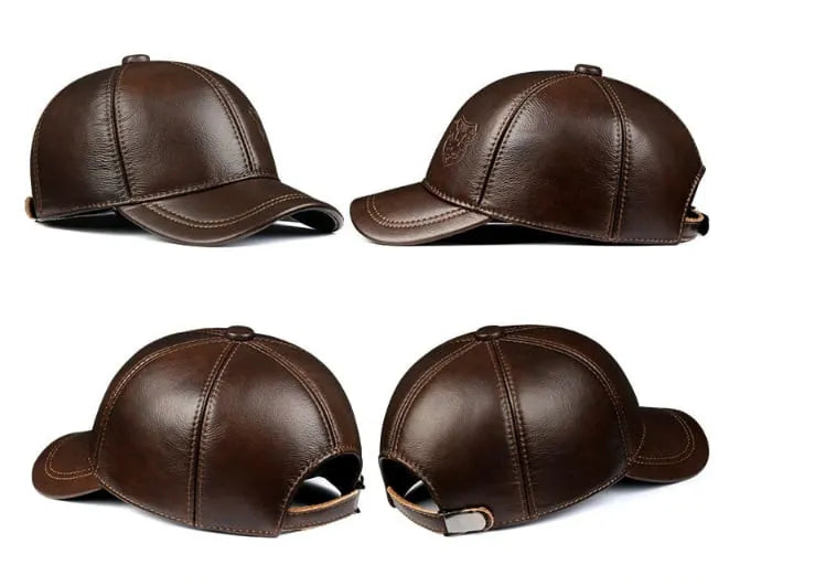 Men's Cowhide Leather Earflap Baseball Cap – view 5