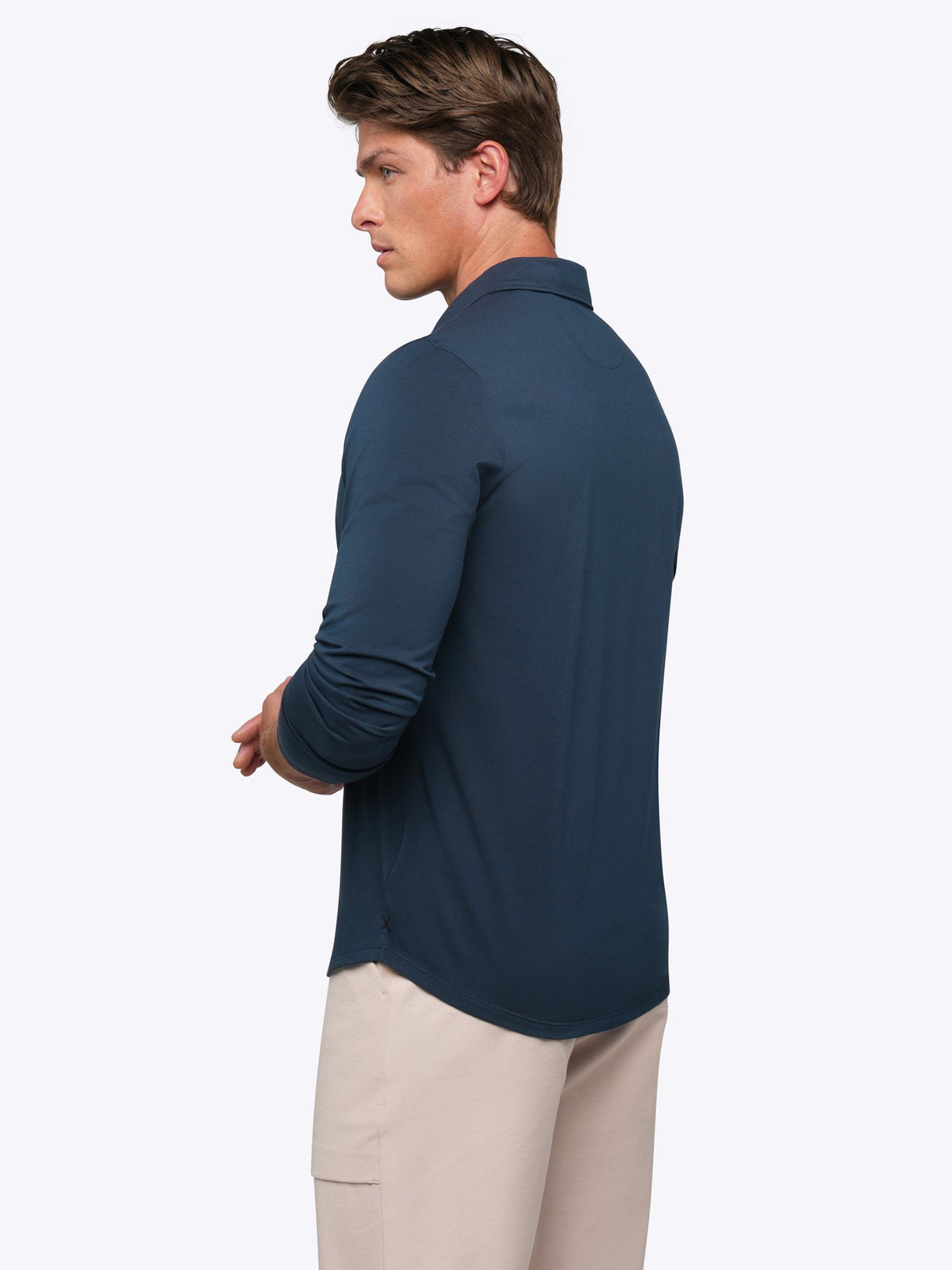 Men's Long Sleeve Stretch Polo Shirt in Pacific Blue – view 3