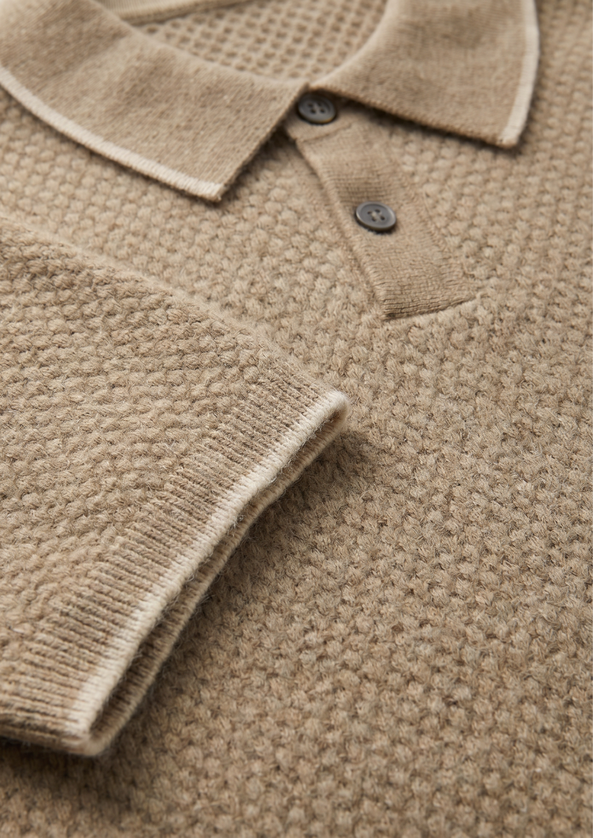 Men's Merino Cashmere Two-Tone Knit Polo in Beige – view 2