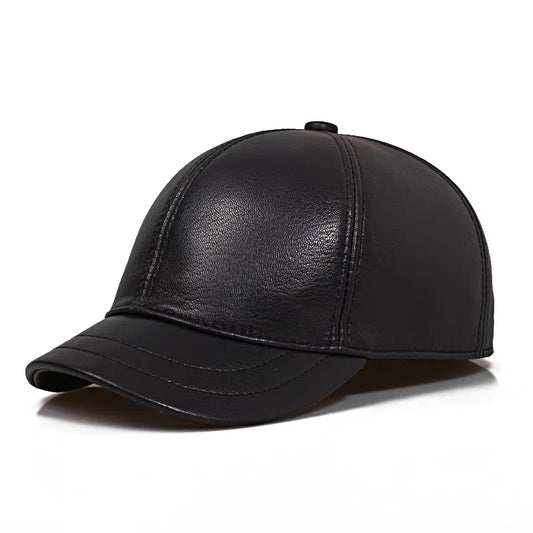 Larkin Men's Short Brim Sheepskin Leather Baseball Cap in Black – view 1
