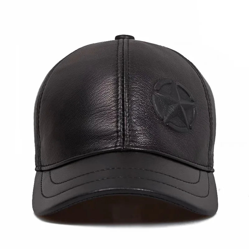 Larkin Men's Short Brim Sheepskin Leather Baseball Cap in Black – view 3