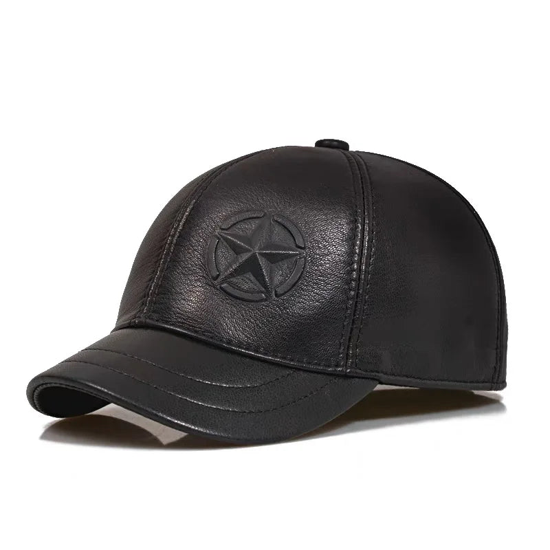 Larkin Men's Short Brim Sheepskin Leather Baseball Cap in Black – view 2