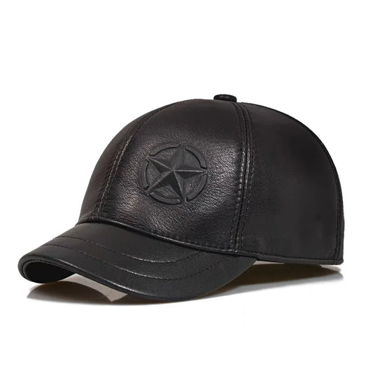 Larkin Men's Short Brim Sheepskin Leather Baseball Cap in Black – view 2