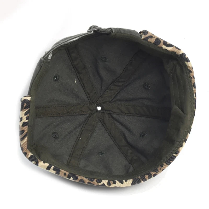 Leopard Men's Cotton Brimless Docker Cap – Leopard Print Detail, Rolled Cuff, Adjustable 55–61 cm Fit