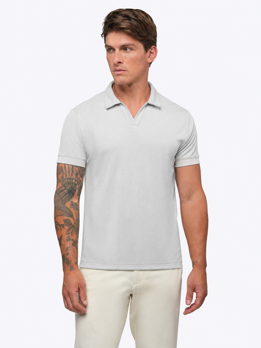 Men's Ribbed Knit Polo – Open V Neckline, Functional Stretch, Straight Hem, Tailored Fit | Vapor