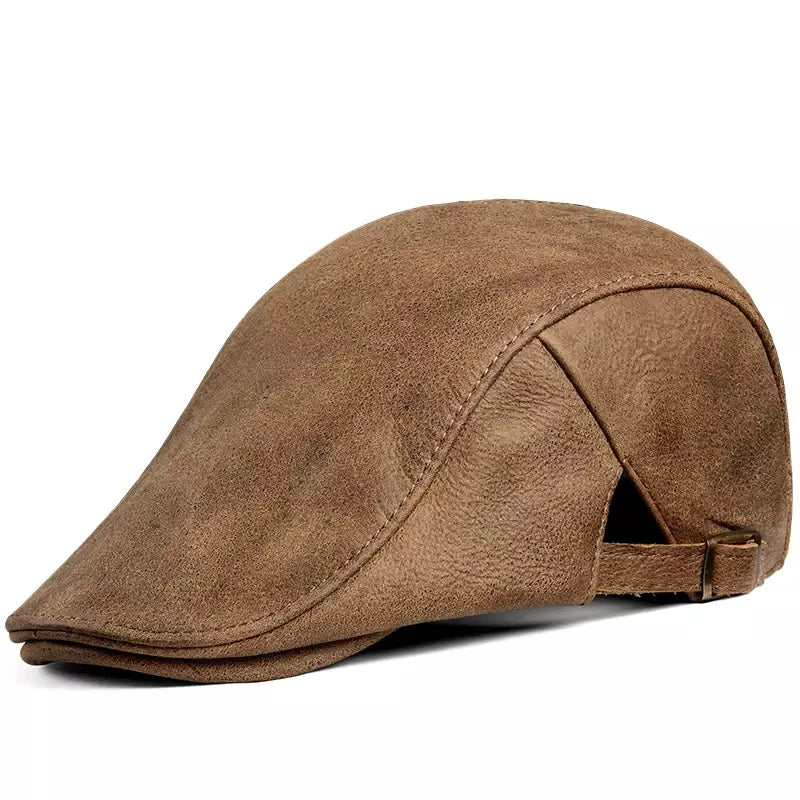 Liverpool Men's Genuine Leather Duckbill Flat Cap – Cowhide, Low Profile, Two Adjustable Sizes | Brown