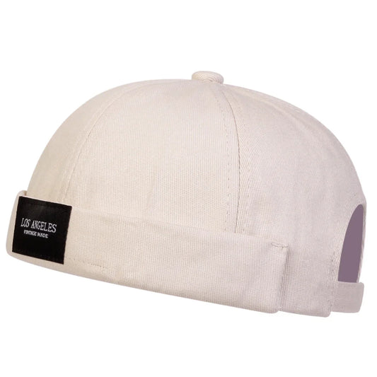 Los Angeles Vintage Men's Acrylic Brimless Docker Cap – Embroidered Label on Turn-Up Cuff, Adjustable 54–61 cm
