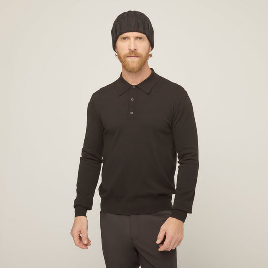 Men's Stretch Merino Wool Polo Shirt – Moisture-Wicking, Temperature-Regulating Merino Knit | Black