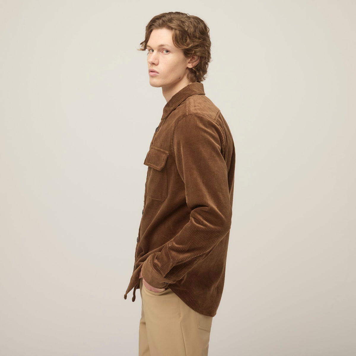 Men's Corduroy Overshirt – Heavyweight Italian Corduroy, Horn Button Front, Two Large Chest Pockets
