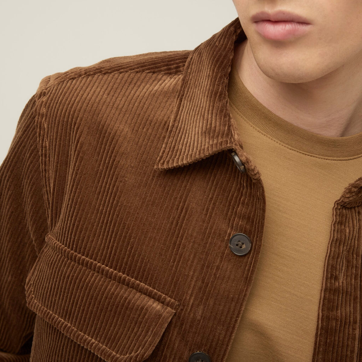 Men's Corduroy Overshirt – Heavyweight Italian Corduroy, Horn Button Front, Two Large Chest Pockets – view 4