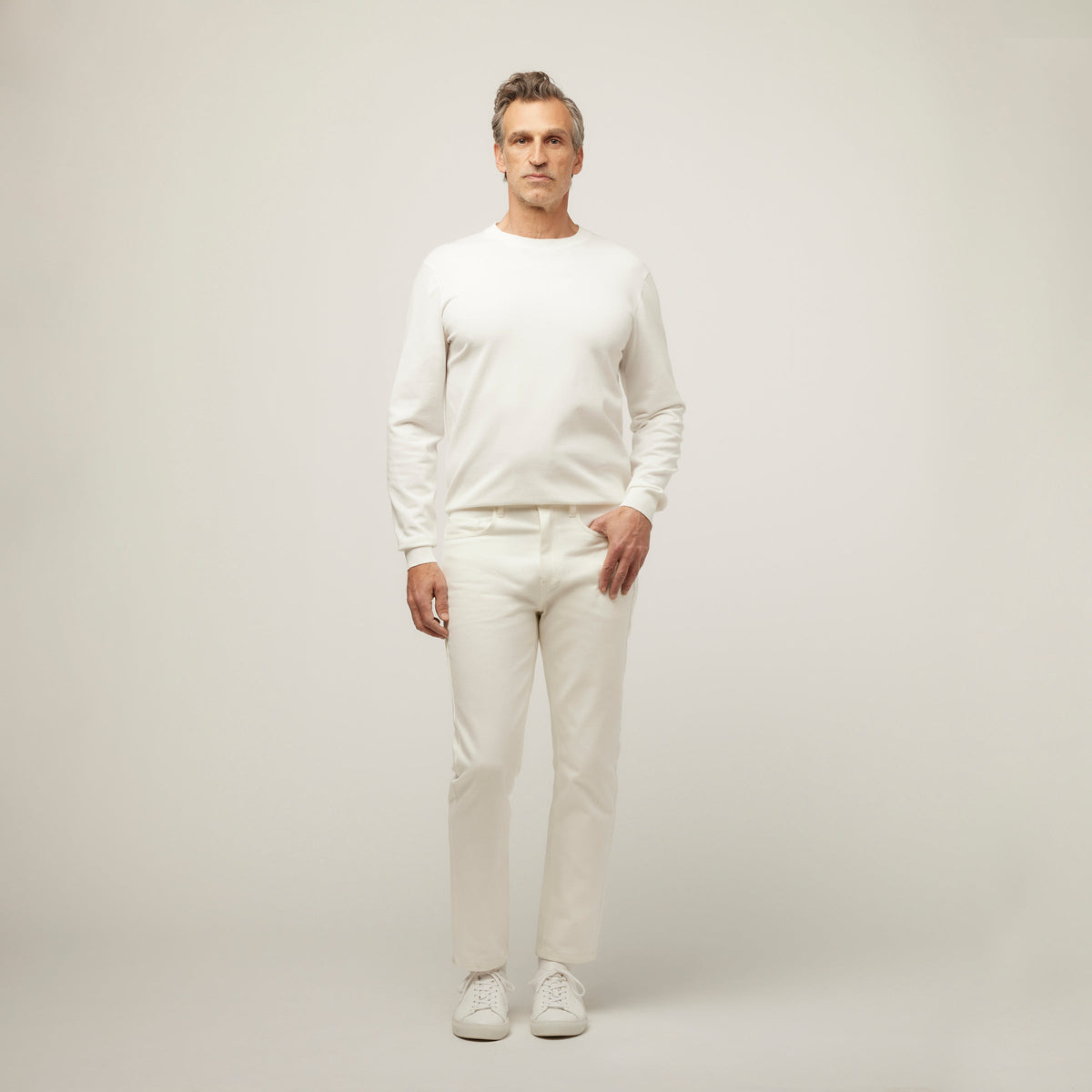 Men's Cotton 5-Pocket Denim Jeans in White – view 6