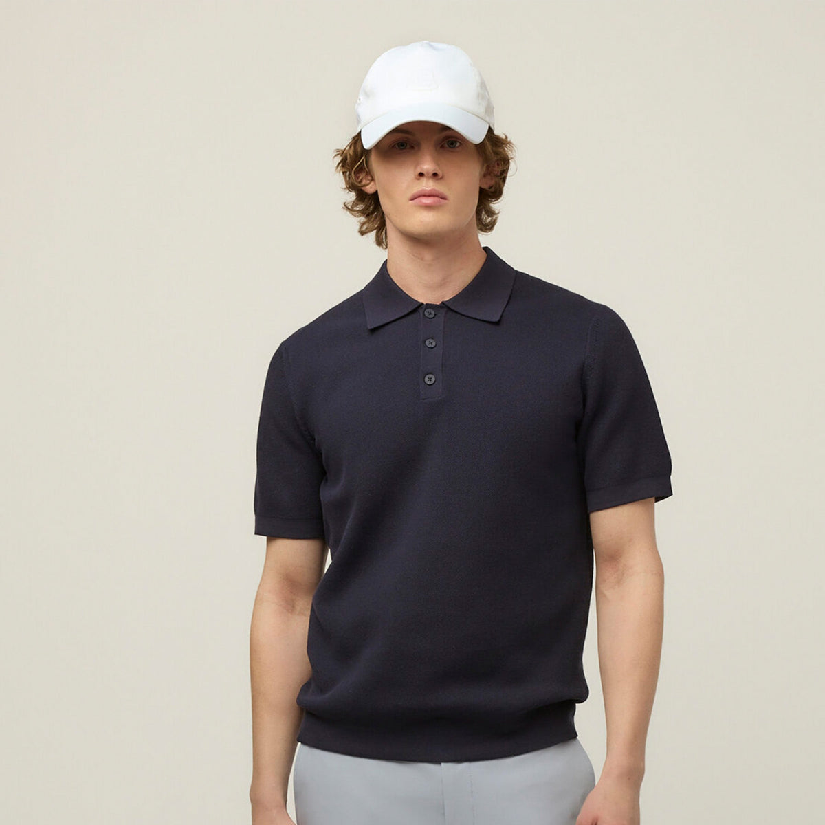 Men's Cotton Blend Textured Polo Sweater – view 1