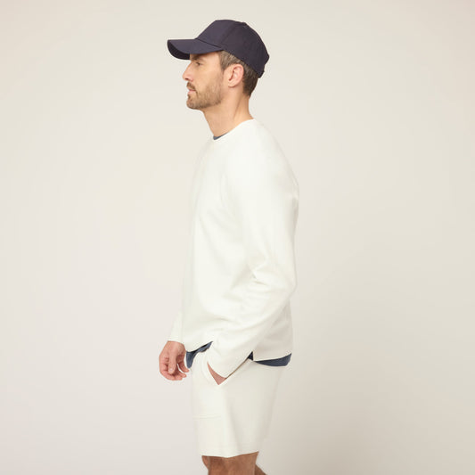 Men's Cotton Lyocell Piqué Long Sleeve T-Shirt – Airy Breathable Knit, Soft Drape Crew Neck Top