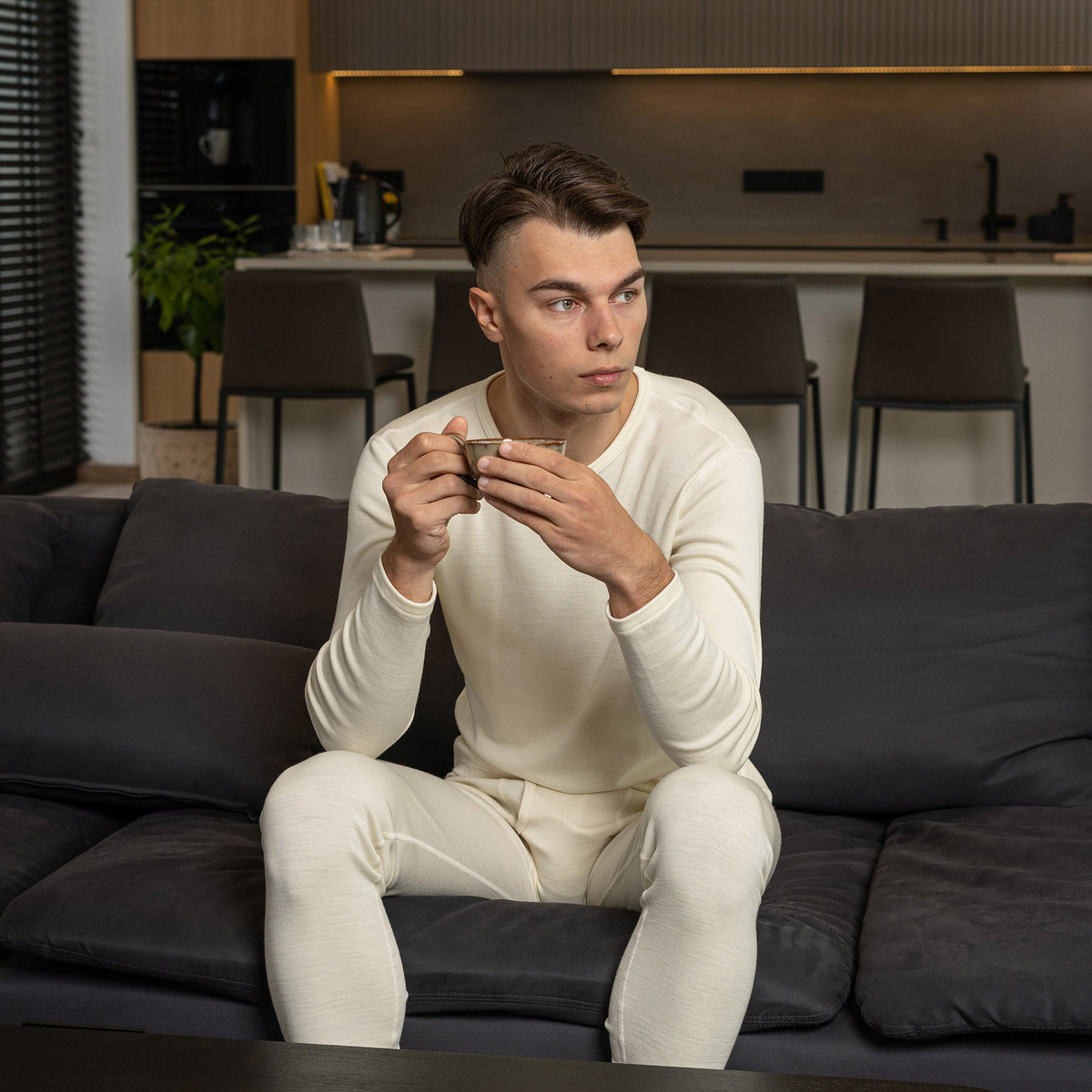 Men's Merino Wool Thermal Long Sleeve Crew in Natural – view 5