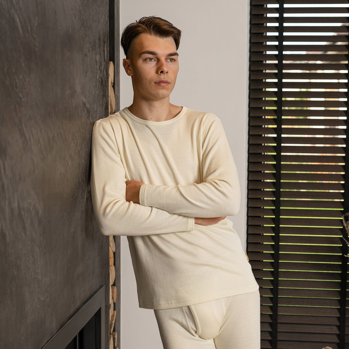 Men's Merino Wool Thermal Long Sleeve Crew in Natural – view 6