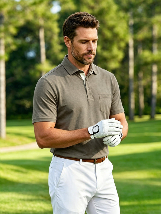 Men's Heather Golf Polo Shirt – Contrast Collar, Melange Texture, Moisture-Wicking Stretch, Tailored Fit