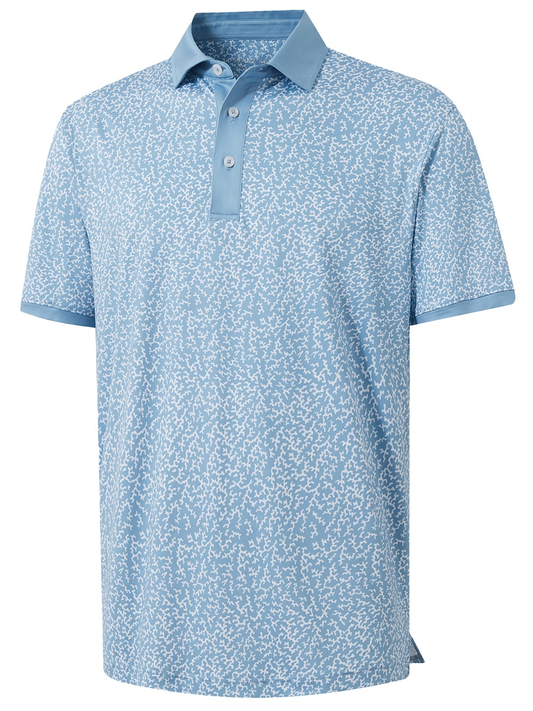 Men's Printed Golf Polo Shirt – Contrast Collar, Quick-Dry Stretch Fabric, Split Hem | Regular Fit