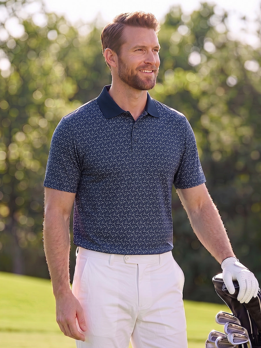 Men's Ribbed Collar Printed Golf Polo Shirt – view 1